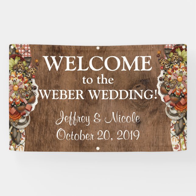 Country Rustic Fall Autumn Custom Wedding Banner (Horizontal)
