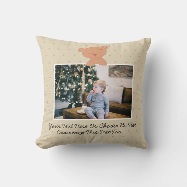 Country Rustic Farmhouse Cute Heart Teddy Bear Cushion (Front)