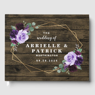 Country Rustic Floral Purple and Gold Wedding Guest Book