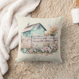 Country Rustic Flower Garden Pastel Watercolor Cushion