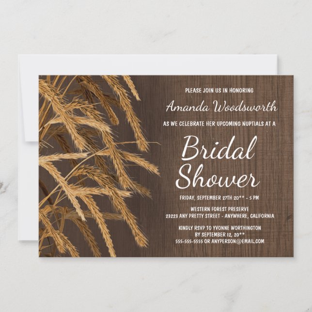 Country Rustic Hay Wheat Bridal Shower Invitations (Front)