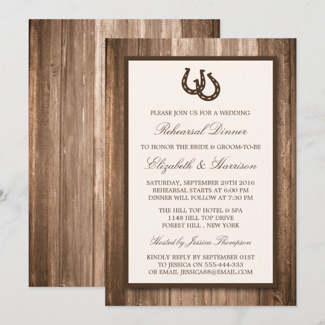 Country Rustic Horseshoe Branch Rehearsal Dinner Invitation (Front/Back)