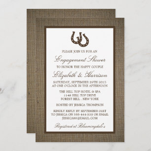 Country Rustic Horseshoe Brown Burlap Engagement Invitation