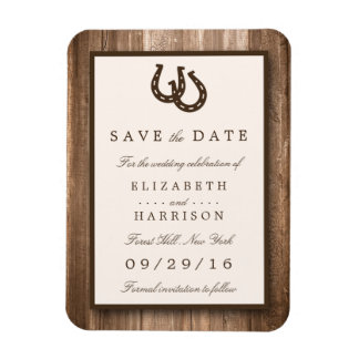 Country Rustic Horseshoe, Brown Wood Save The Date Magnet