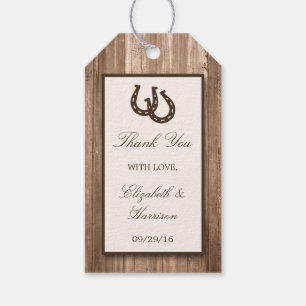 Country Rustic Horseshoe & Brown Wood Wedding Gift Tags
