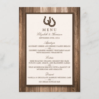 Country Rustic Horseshoe & Brown Wood Wedding Menu