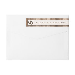 Country Rustic Horseshoe & Brown Wood Wedding Wrap Around Label