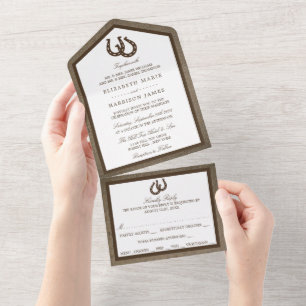 Country Rustic Horseshoe On Burlap Wedding All In One Invitation