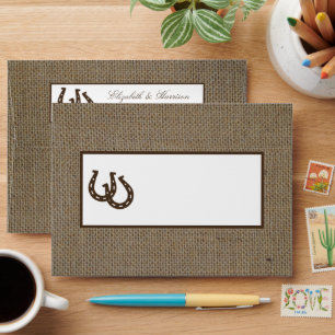 Country Rustic Horseshoe On Burlap Wedding Envelope