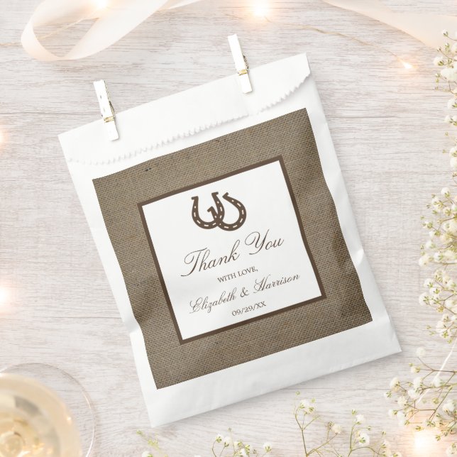 Country Rustic Horseshoe On Burlap Wedding Favour Bags (Clipped)