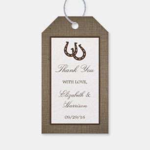 Country Rustic Horseshoe On Burlap Wedding Gift Tags
