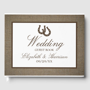 Country Rustic Horseshoe On Burlap Wedding Guest Book