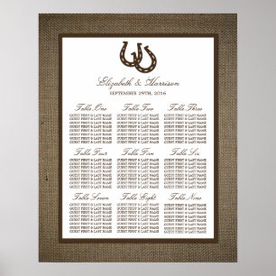 Country Rustic Horseshoe On Burlap Wedding Poster