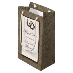 Country Rustic Horseshoe On Burlap Wedding Small Gift Bag