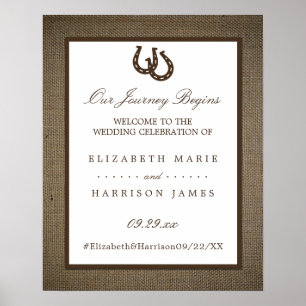 Country Rustic Horseshoe On Burlap Wedding Welcome Poster