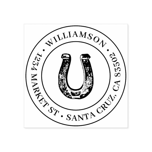 Country Rustic Horseshoe Round Return Address Rubber Stamp (Imprint)