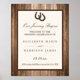 Country Rustic Horseshoe & Wood Wedding Welcome Poster
