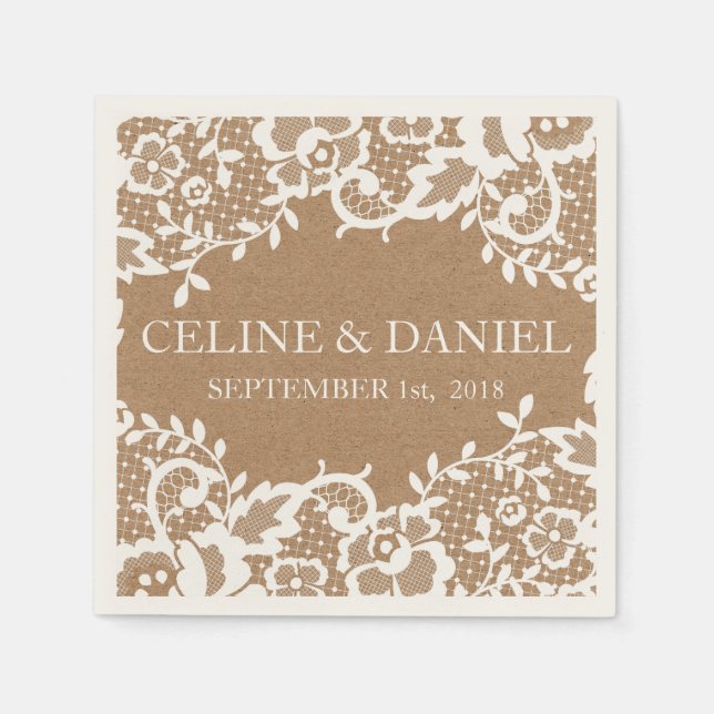 Country Rustic Lace Wedding Napkin (Front)