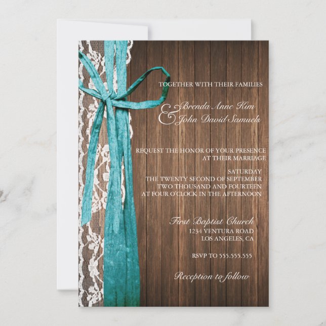 Country Rustic Lace Wood Wedding Invitation (Front)