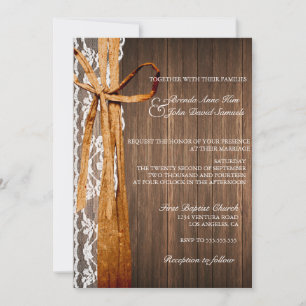 Country Rustic Lace Wood Wedding Invitation