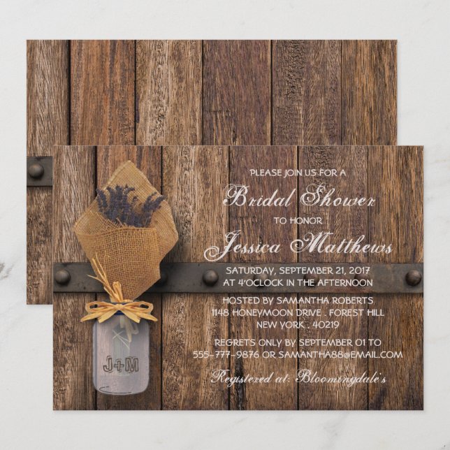 Country Rustic Lavender Mason Jar Bridal Shower Invitation (Front/Back)