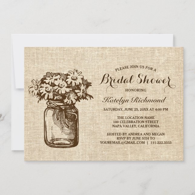 Country Rustic Mason Jar Bridal Shower Card (Front)