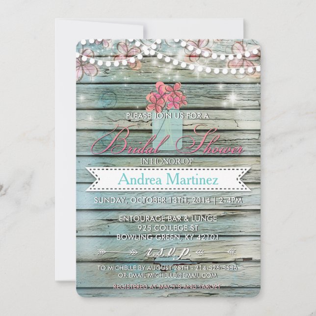 Country Rustic Mason Jar Bridal Shower Invitation (Front)