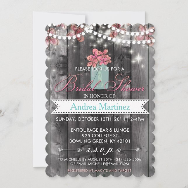 Country Rustic Mason Jar Bridal Shower Invitation (Front)