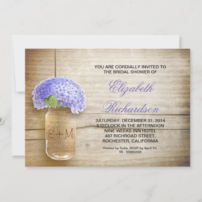 country rustic mason jar bridal shower invitations (Front)