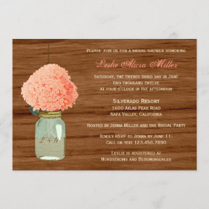 Country Rustic Mason Jar Coral Dark Bridal Shower Invitation