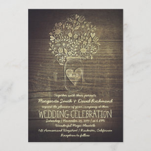 country rustic mason jar floral wedding invitation