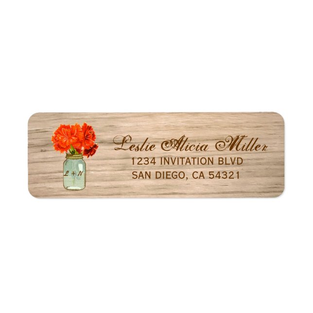 Country Rustic Mason Jar Flowers Address Labels (Front)