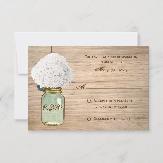 Country Rustic Mason Jar Hydrangea RSVP Card (Front)