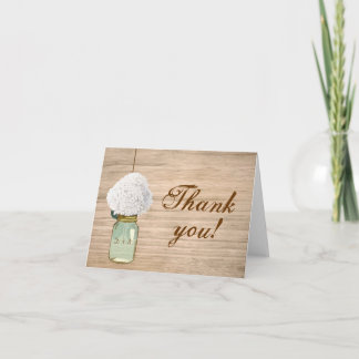 Country Rustic Mason Jar Hydrangea Thank You Card