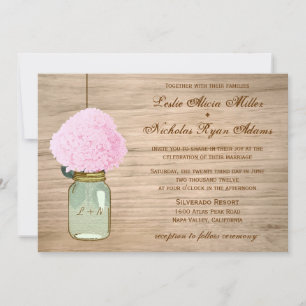 Country Rustic Mason Jar Hydrangea Wedding Invitation