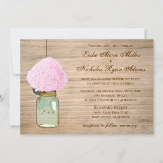 Country Rustic Mason Jar Hydrangea Wedding Invitation