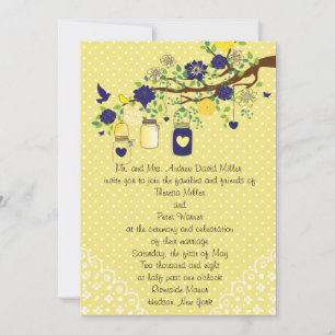 Country Rustic Mason Jar Navy Blue and Yellow Gold Invitation