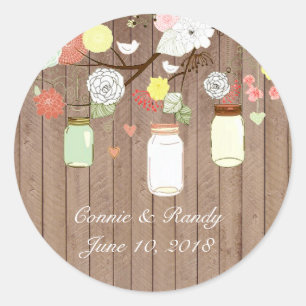 Country Rustic Mason Jar on Wood Wedding Sticker