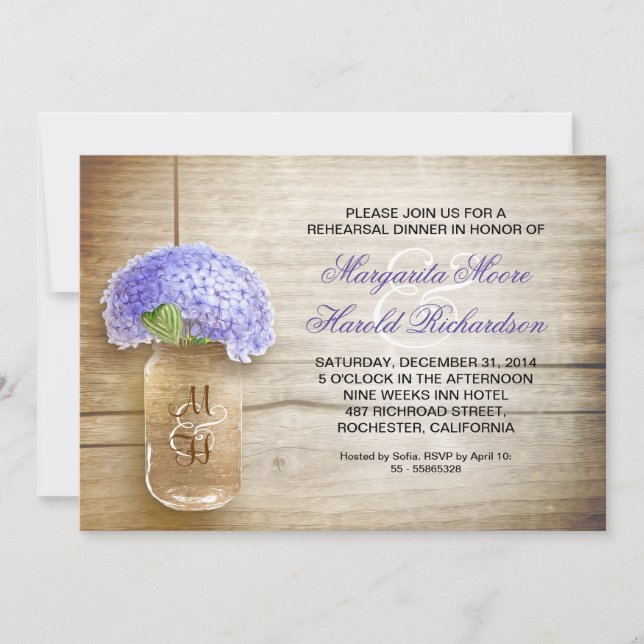 country rustic mason jar rehearsal dinner invites (Front)