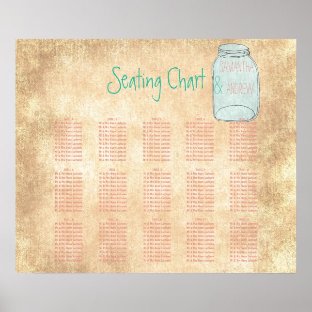 Country rustic mason jar table seating chart (Front)