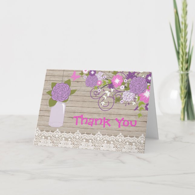 Country Rustic Mason Jar Thank You Card (Front)