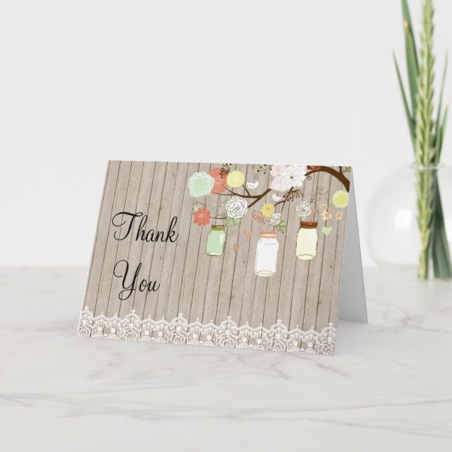 Country Rustic Mason Jar Thank You Card (Front)