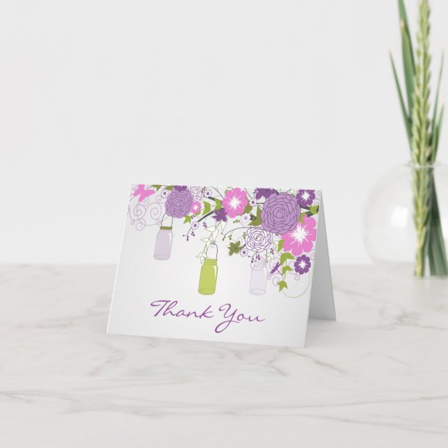 Country Rustic Mason Jar Thank You Card Purple (Front)