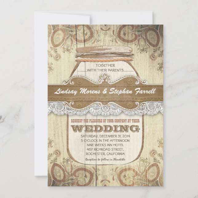 country rustic mason jar wedding invitations (Front)