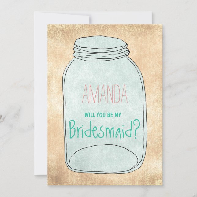 Country rustic mason jar Will you be my Bridesmaid Invitation (Front)