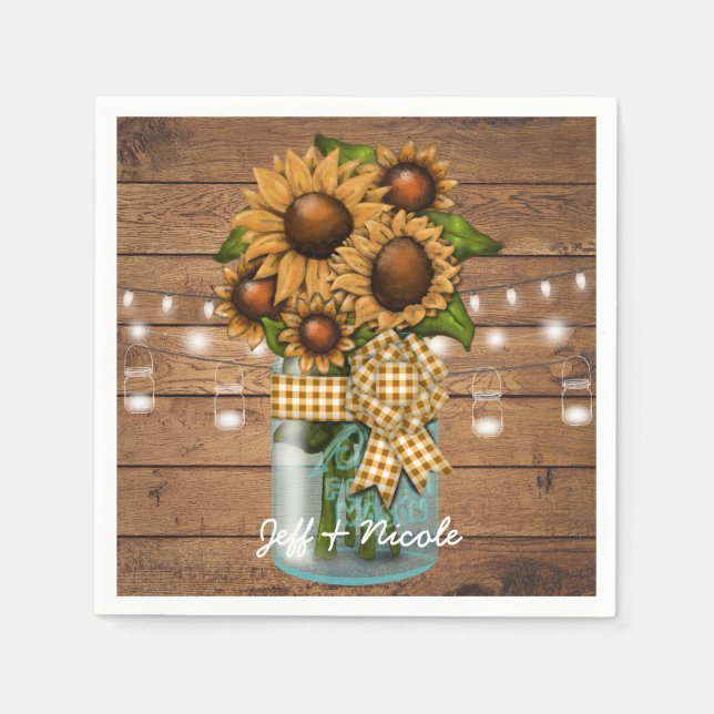 Country Rustic Mason Jar with Sunflower Napkin (Front)