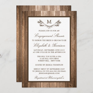 Country Rustic Monogram Branch Wood Engagement Invitation