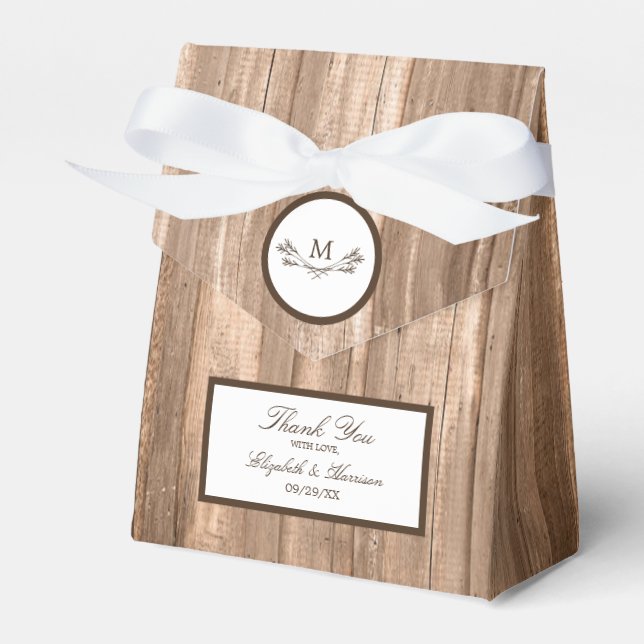 Country Rustic Monogram Branch & Wood Wedding Favour Box (Front Side)