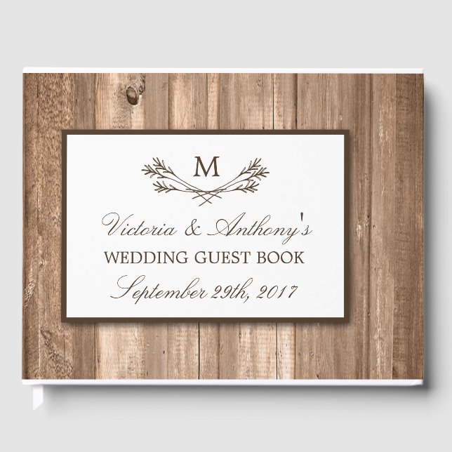 Country Rustic Monogram Branch & Wood Wedding Guest Book (Front)