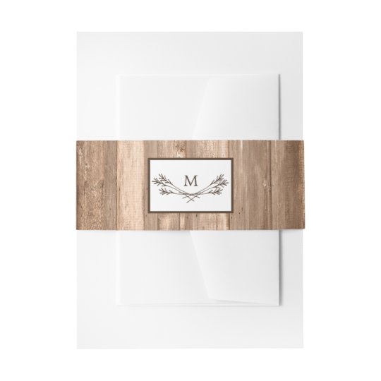 Country Rustic Monogram Branch & Wood Wedding Invitation Belly Band